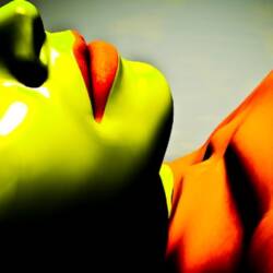 Screenshot of a women lying down and colored in green and orange
